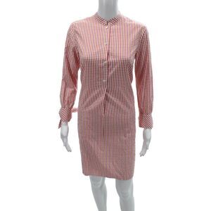 August Morgan Women Orange Check Cotton Long Sleeve Shirt Dress Size XS